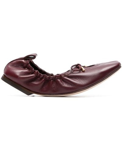 SCAROSSO Margot Leather Ballerina Shoes - Brown