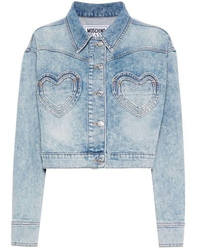 Moschino Jeans Veste crop en jean à poches cœur - Bleu
