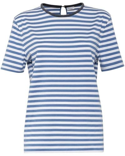 Brunello Cucinelli Striped Cotton T-shirt - Blue
