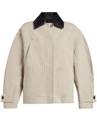 Ferragamo Contrasting-collar Linen Jacket - Naturel