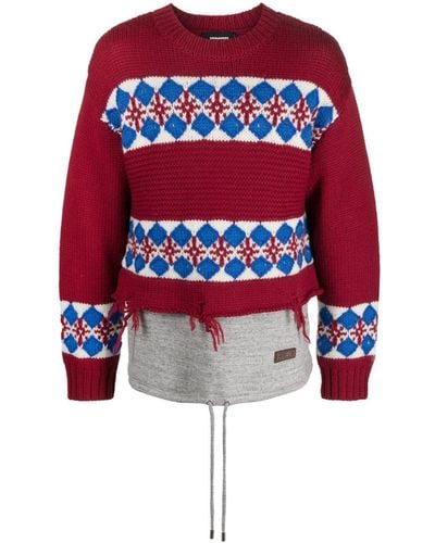 DSquared² Distressed-finish Wool Sweater - Red