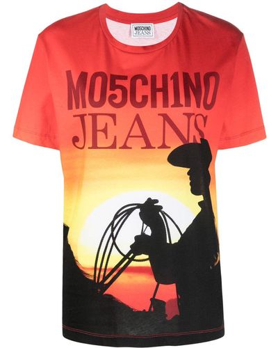 Moschino Jeans Camiseta con logo estampado - Rojo