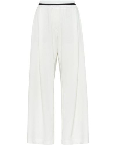 Brunello Cucinelli Wide-leg Cotton Track Pants - White