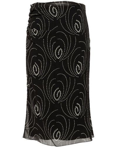 Prada Graphic-print Crepe Midi Skirt - Black