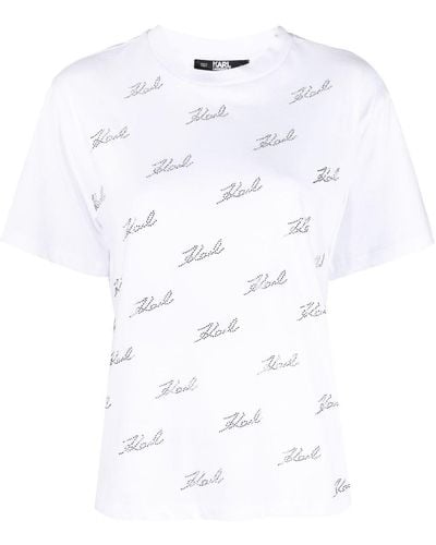 Karl Lagerfeld T-shirt Rhinestone Karl en coton biologique - Blanc