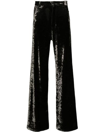 Balenciaga Pantalones rectos con terciopelo arrugado - Negro