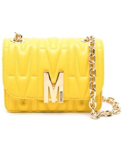 Moschino Small Logo-quilted Crossbody Bag - Yellow