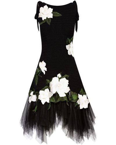 Oscar de la Renta Gardenia Threadwork Crochet-knit Dress - Black