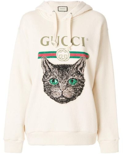 Gucci Mystic Cat Logo Hoodie - Natural