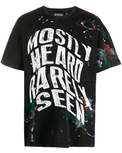 Mostly Heard Rarely Seen Warped-text Paint T-shirt - Black