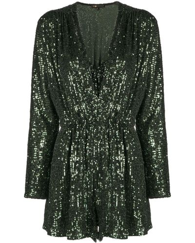 Maje Sequinned Long-sleeve Playsuit - Green