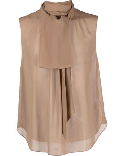 Saint Laurent High-neck Sleeveless Silk Shirt - Brown