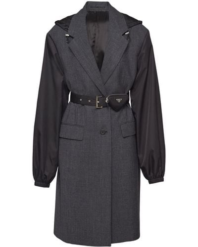 Prada Einreihiger Mantel mit Gürtel - Grau