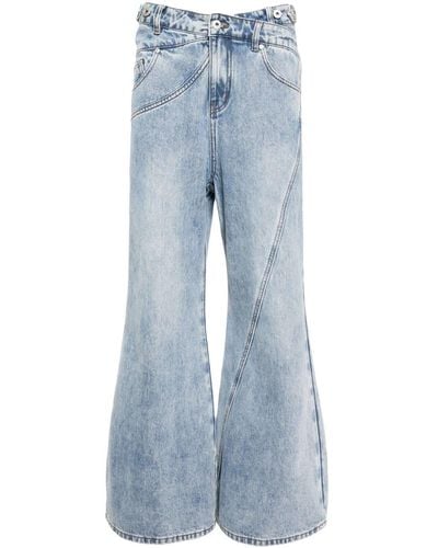Feng Chen Wang Jeans Met Wijde Pijpen En Gekruiste Tailleband - Blauw