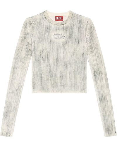 DIESEL Ribbed Crew-neck With Oval D Plaque - Natural