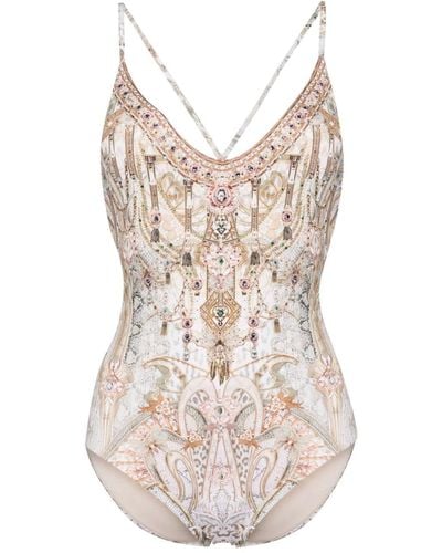 Camilla Tower Tales Graphic-print Swimsuit - Natural