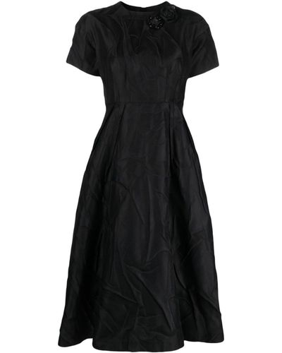ODEEH Brooch-detail Crinkled Duchess Dress - Black
