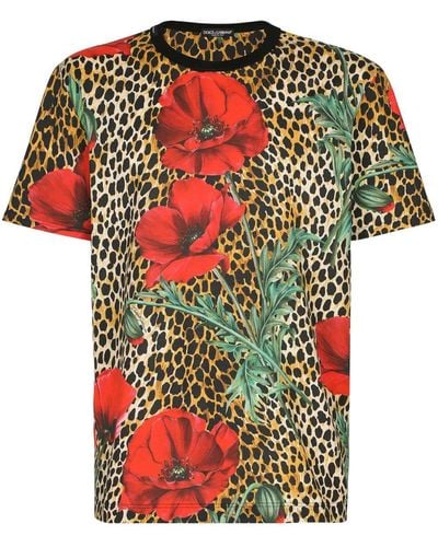 Dolce & Gabbana Floral Leopard-print T-shirt - Brown