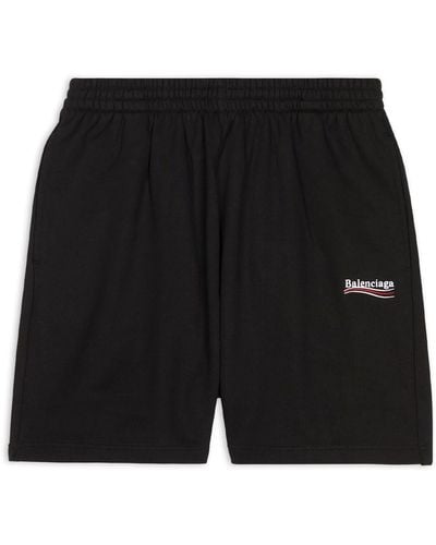 Balenciaga Pantalones cortos de chándal con logo bordado - Negro