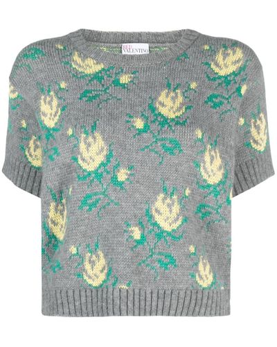 RED Valentino Floral-jacquard Knitted Top - Green