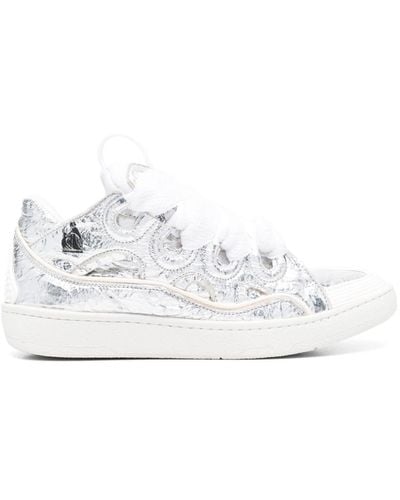 Lanvin Crinkle-effect Curb Leather Sneakers - White