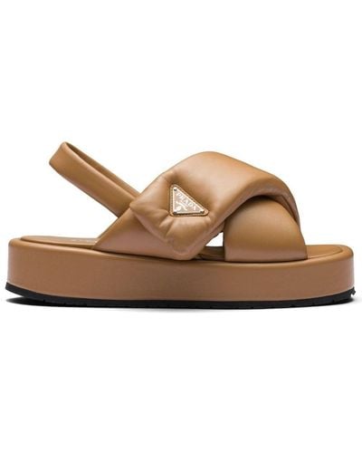 Prada Soft Padded Nappa Leather Sandals - Brown