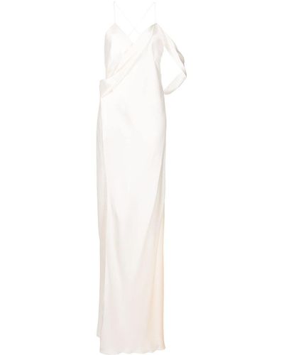 Michelle Mason Silk Wrap Floor-length Gown - White
