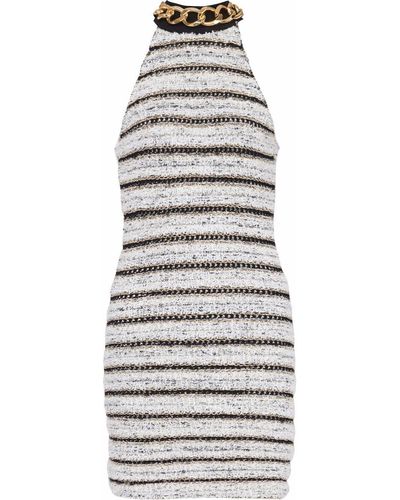 Balmain Neckholder-Minikleid aus Tweed - Weiß
