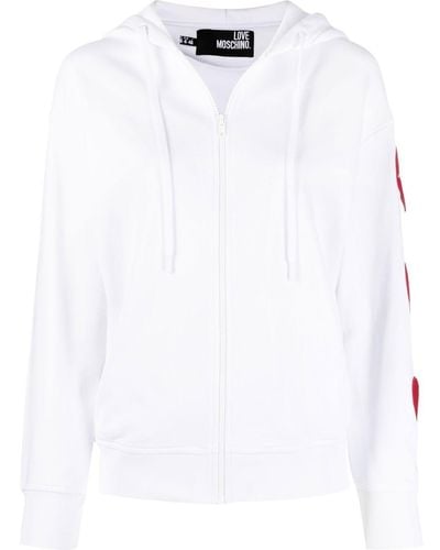 Love Moschino Heart-patch Cut-out Zipped Hoodie - White
