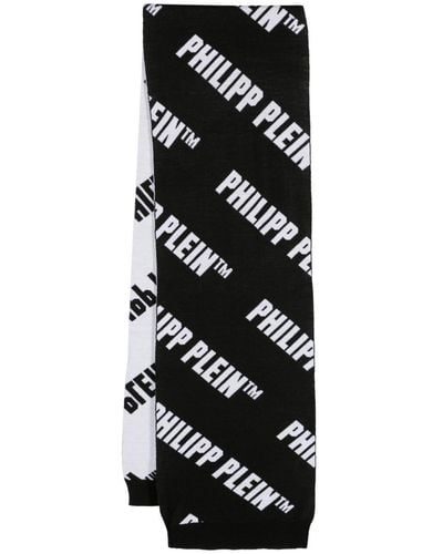 Philipp Plein Logo-jacquard Wool Scarf - Black