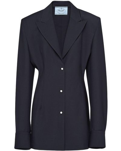 Prada Single-Breasted Mohair Shirt Jacket - Blue