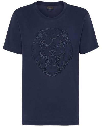 Billionaire Lion-embroidered Cotton T-shirt - Blue