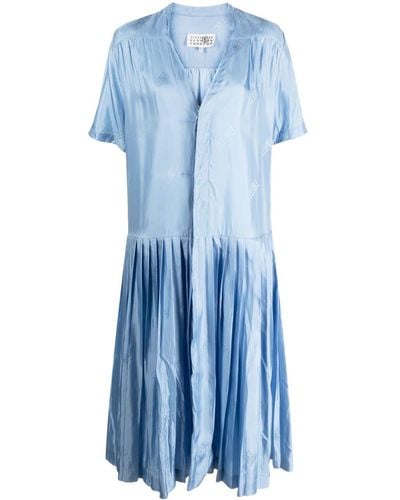 MM6 by Maison Martin Margiela V-neck Pleated Midi Dress - Blue