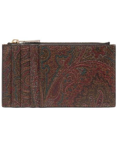 Etro Paisley Leather Coin-pocket Wallet - Brown