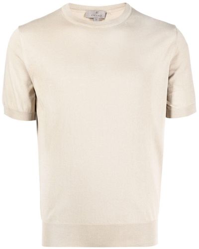 Canali Fine-knit Short-sleeved Top - Natural