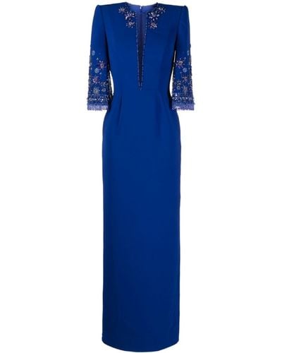 Jenny Packham Sandrine Embellished Cutout Cady Gown - Blue