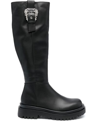 Versace Buckle-detail Round-toe Boots - Black
