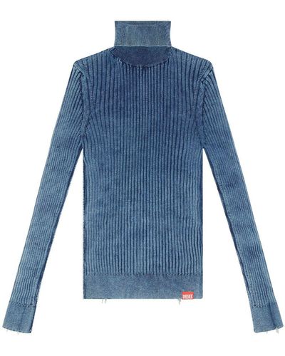 DIESEL K-elasa Distressed Ribbed-knit Jumper - Blue