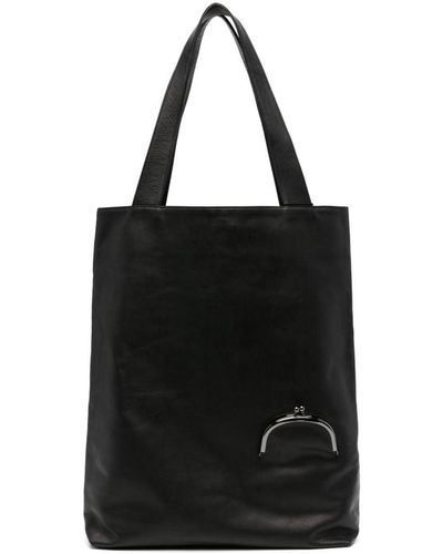 discord Yohji Yamamoto Clasp Leather Tote Bag - Black