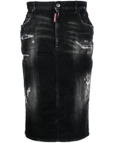 DSquared² Distressed-effect Logo-patch Midi Skirt - Black