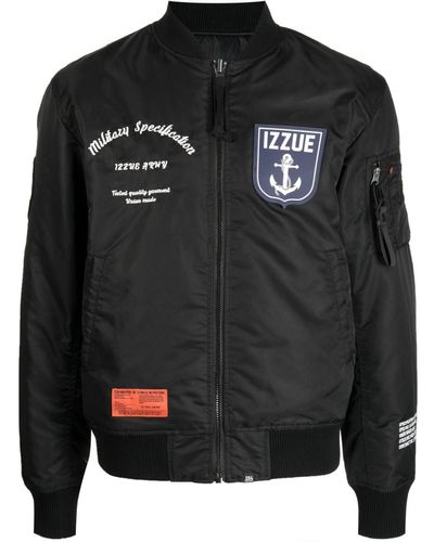 Izzue Patches-detail Padded Bomber Jacket - Black