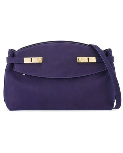 Ferragamo Large Pouch Leather Clutch Bag - Purple