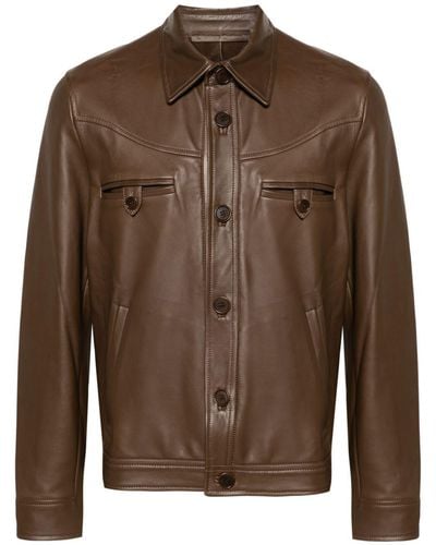 Salvatore Santoro Single-breasted leather jacket - Marrón
