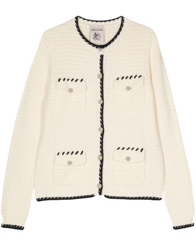 Semicouture Contrasting-borders Knitted Cardigan - Natural