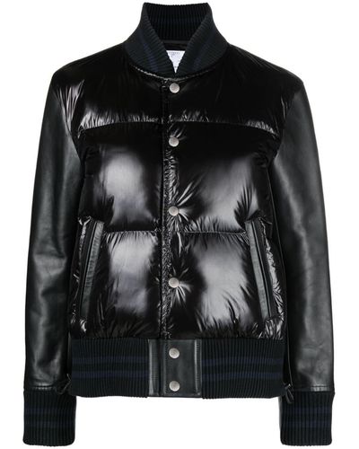 Sacai Veste bomber matelassée à manches en cuir - Noir