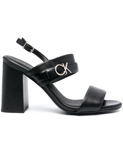 Calvin Klein 100mm Logo-plaque Leather Sandals - Black