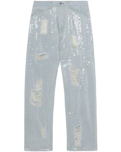 Palm Angels Jeans im Distressed-Look mit Pailletten - Blau