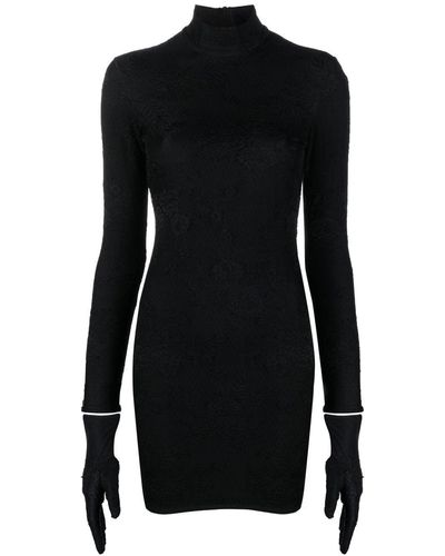 Balenciaga Floral-embroidered Mini Dress - Black