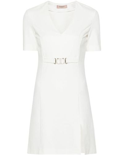 Twin Set Logo-plaque Ribbed Mini Dress - White