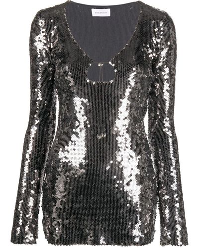 16Arlington キーホールネック スパンコール ドレス - ブラック